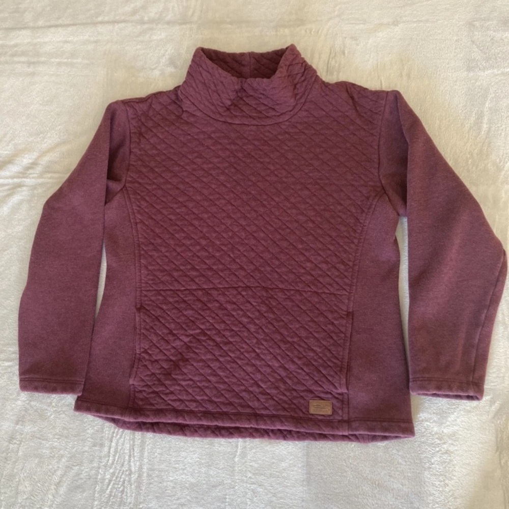 LLBean Sweater S Petite Burgundy Diamond Quilted Mockneck Pullover Pocket